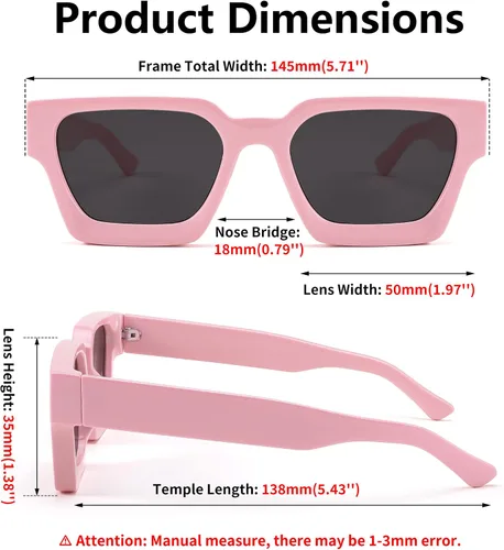 Miniatura 56 de FEISEDY Gafas de sol cuadradas retro de los años 90 para mujeres y hombres, gafas de sol rectangulares gruesas de moda con protección UV400 B2385