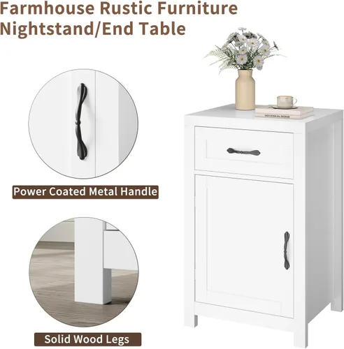 Miniatura 6 de Mesa Auxiliar de Estilo Granja, Mesita de Noche Rústica de 30" de Alto con Cajón y Gabinete de Almacenamiento, Mesa Lateral de Sofá de Madera