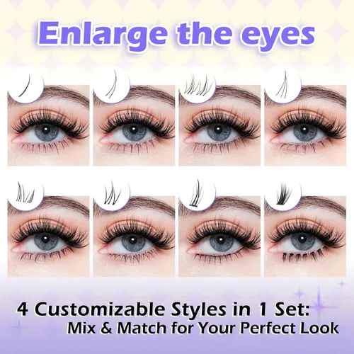 Miniatura 3 de Arison Lashes Extensiones de pestañas inferiores, 4 estilos, pestañas inferiores, pestañas inferiores individuales, de 0.315 a 0.318 pulgadas, banda