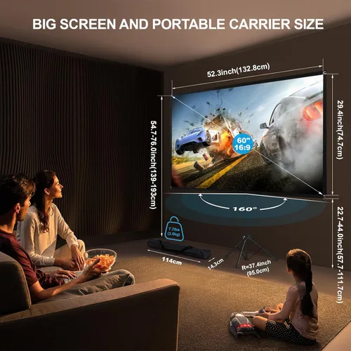Miniatura 2 de Pantalla de proyector con soporte, pantalla de proyector portátil y soporte, 60 pulgadas 16:9, pantalla de proyección al aire libre, marco