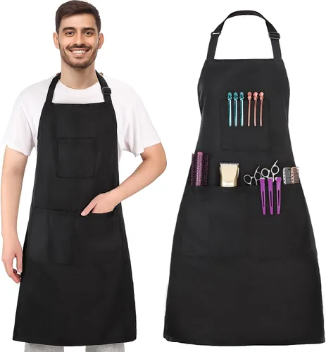 Miniatura 9 de Noverlife Hair Stylist Apron with 4 Pockets, Hair Resistant 34 Inch Long Hairdresser Aprons w/Adjustable Strap for Salon Delantal de peinado negro