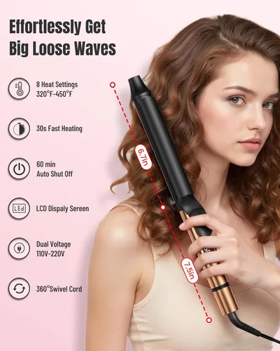 Miniatura 8 de 1.25 Inch Long Barrel Curling Iron – Ceramic Extra-Long Wand for Smooth Curls & Long-Lasting Beach Waves