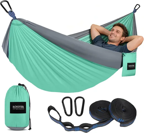 Miniatura 9 de Kootek Hamaca de campamento, hamacas portátiles con correas para árboles y bolsa de transporte adjunta, equipo esencial de campamento, perfecto