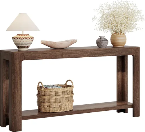 Miniatura 9 de Tribesigns - Mesa de consola de entrada de 63 pulgadas, mesa de sofá de 2 niveles estilo granja estrecha detrás del sofá, mueble de consola