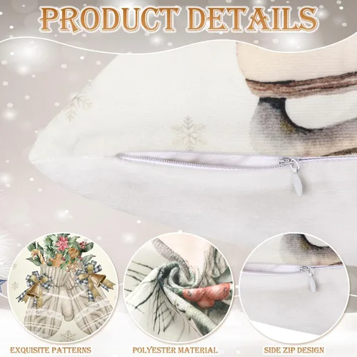 Miniatura 3 de Ganeen Juego de 12 fundas de almohada navideñas de 18 x 18 pulgadas, decoración de acuarela, muñeco de nieve, ciervo, guantes, patines, camiones