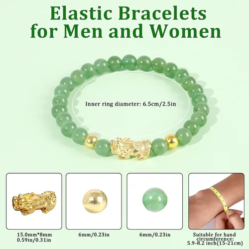Miniatura 2 de Feng Shui Wealth Lucky Bracelet with Light Green Real Jade Bracelet for Women Men, 24K Gold Plated PiXiu Dragon Protection Bracelet Mantra Prayer