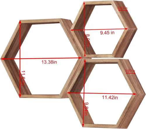 Miniatura 3 de PHOENANCEE Estantes flotantes hexagonales, estante de panal de abeja, estantes de almacenamiento octágonos de madera rústica montados en la pared