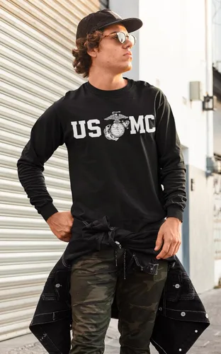 Miniatura 5 de Lucky Ride Marine Corps Bull Dog Front and Back USMC - Camiseta de manga larga para hombre