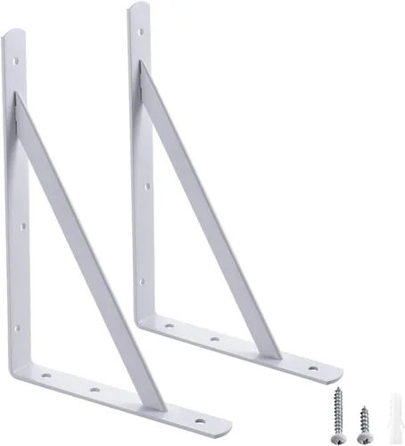 Miniatura 16 de HOME MASTER HARDWARE Soportes de estante resistentes de 12 x 8 pulgadas, capacidad de carga: 600 libras, paquete de 10 soportes L de metal blanco