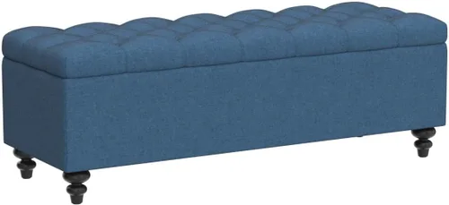 Miniatura 5 de HUIMO Otomana con almacenamiento, banco de tela tapizado azul de 51 pulgadas con diseño de extremo de cama con botones, capacidad de peso de 300