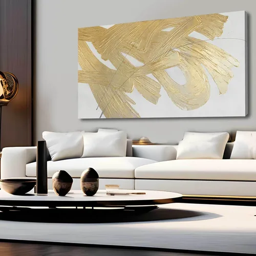 Arte de pared abstracto dorado blanco y dorado pintura enmarcada moderna obra de arte con textura para sala de estar oficina comedor cuadros 24x48