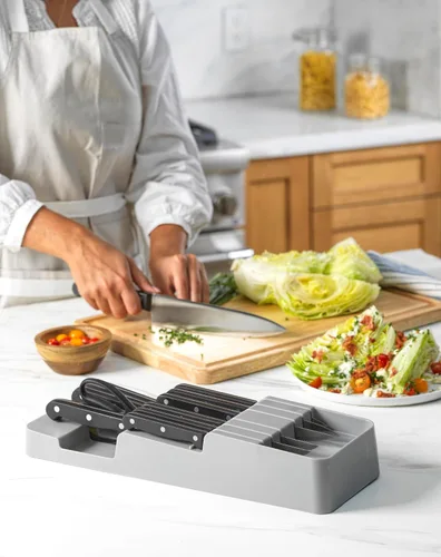 Miniatura 9 de GoodCook Juego de cuchillos de cocina de acero inoxidable de alto carbono con bloque de almacenamiento en el cajón, el juego incluye seis cuchillos