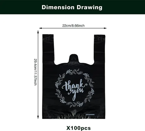 Miniatura 2 de TOSPARTY 100 bolsas negras de agradecimiento para camisetas, bolsas de plástico a granel para restaurantes, 8.7 x 4.1 x 11.6 pulgadas