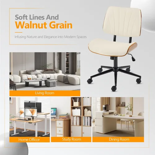 Miniatura 9 de VINGLI Silla de oficina para el hogar con asiento y respaldo curvos anchos sin brazos, silla de escritorio ergonómica con altura ajustable, función