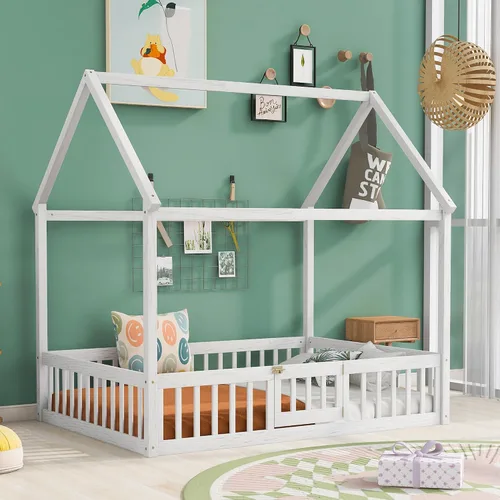 Miniatura 19 de Cama de madera de tamaño individual con dos cajones y techo, cama de plataforma con 2 cabeceros, para dormitorio de niños, adolescentes, niñas
