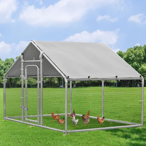 OFIKA Gallinero de metal grande, jaula de pollo para aves de corral, conejos, hábitat, jaula de pato con cubierta impermeable y anti-ultravioleta,