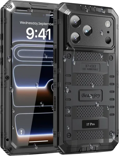 Miniatura 11 de Beasyjoy - Funda impermeable para iPhone 13 Pro, carcasa de metal con protector de pantalla integrado, carcasa protectora de cuerpo completo de Negro