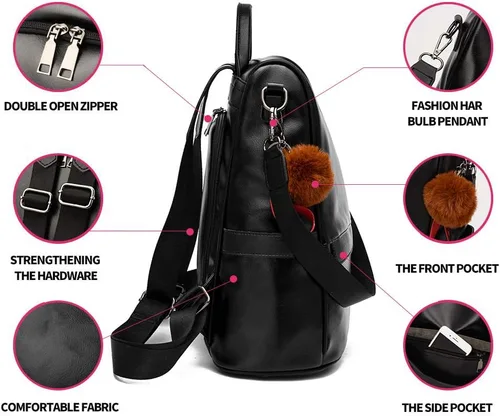 Miniatura 5 de CHERUTY Women Backpack Purse PU Leather Anti-theft Casual Shoulder Bag Fashion Ladies Satchel Bags