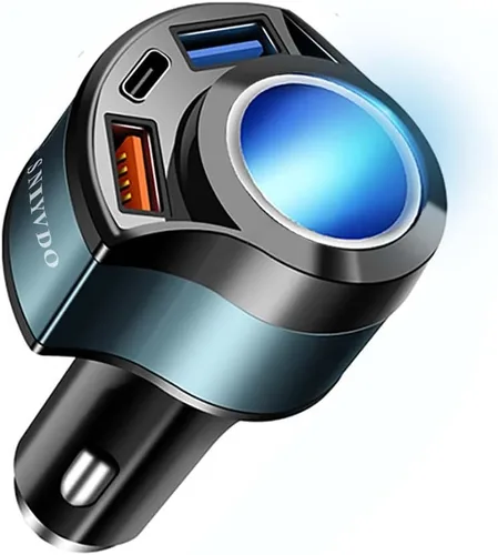 [4 en 1 y QC3.0] Adaptador divisor de encendedor de cigarrillos, adaptador de cargador USB para automóvil multipuerto, adaptador de coche de 12 V-24