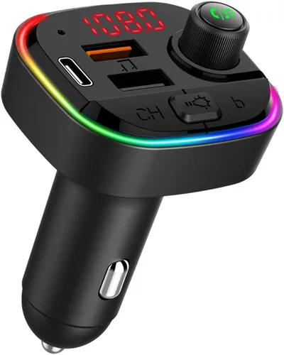 Transmisor FM Bluetooth para automóvil, QC3.0 y USB-C PD de 18 W, cargador rápido y 7 colores retroiluminados LED para coche, adaptador Bluetooth,
