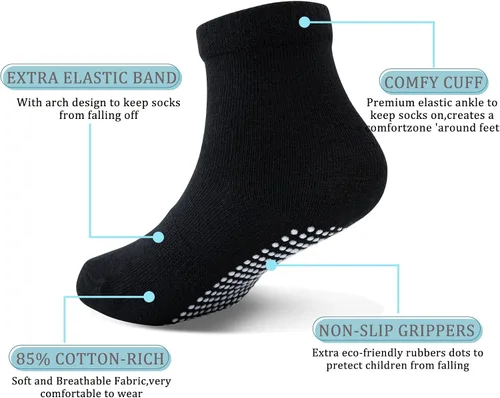 Miniatura 2 de Tenpluszero Calcetines de algodón antideslizantes para niños pequeños, calcetines de algodón con agarres para bebés, niños y niñas