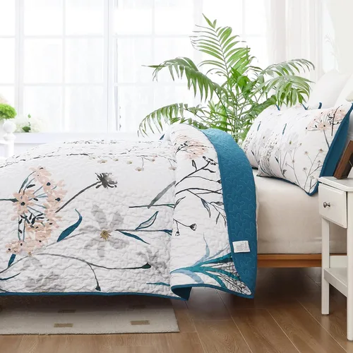 Miniatura 4 de Dobuyly - Juego de edredón para cama tamaño Queen, con diseño floral botánico en color teja, juego de edredón de 3 piezas, de microfibra suave
