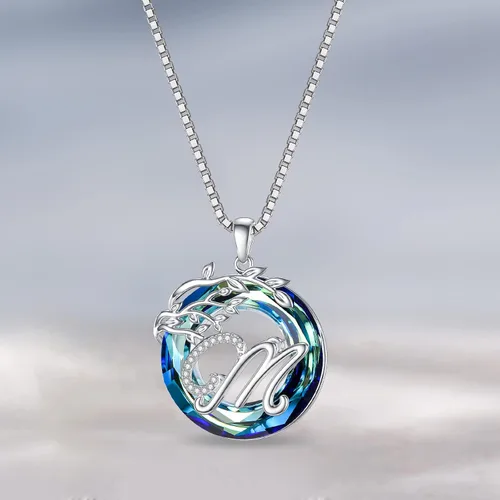 Miniatura 4 de TOUPOP Regalos para mujeres, collar con colgante de letra inicial de la A a la Z con círculo azul, joyería de cristal para mujeres, su madre
