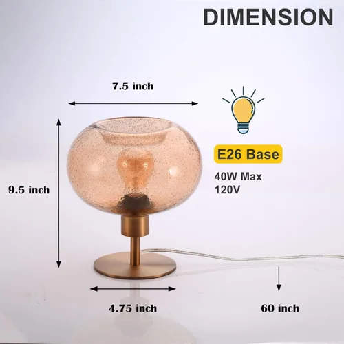 Miniatura 8 de Lámpara de mesa de vidrio de mediados del siglo, lámpara de escritorio regulable, bombilla LED incluida, temporizador incorporado, vidrio ámbar