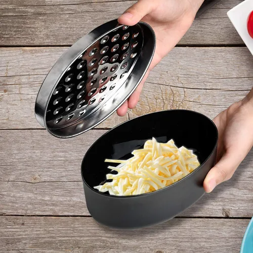Miniatura 5 de Rallador de queso redondo compacto negro con recipiente de almacenamiento de alimentos y molinillo de tapa para parmesano duro, jengibre, verduras