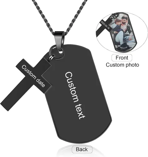 Miniatura 6 de Collar con foto personalizada para hombres, día del padre, etiqueta de perro con nombre personalizado para hombres, novio, collar conmemorativo