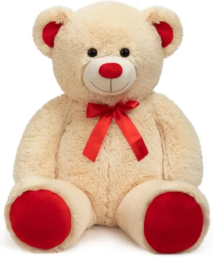 Enorme Oso de Peluche Animal de Peluche Oso de Peluche Gigante con Lazo de Cinta Roja Juguete de Peluche de Día Regalo para Novia y Niños 36 Beige
