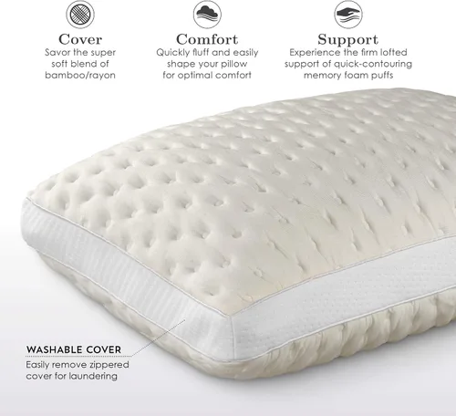 Miniatura 4 de Fabrictech International Almohada de espuma viscoelástica de bambú, soplos de espuma viscoelástica, Queen, firme (FTB912)