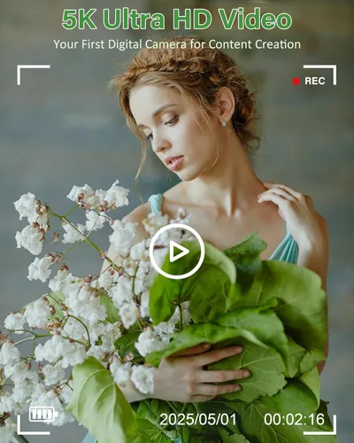 Miniatura 3 de Cámara digital 5K para fotografía, cámara de videoblogs WiFi de 75 megapíxeles para YouTube con pantalla giratoria de 3" 180°, cámara de video UHD