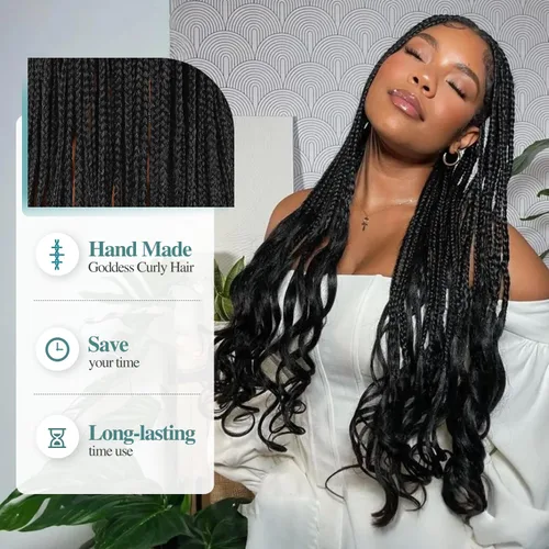 Miniatura 7 de Pelucas trenzadas de encaje completo, sin nudos, trenza, peluca de extremos rizados para mujeres negras, 28 pulgadas, cuadrada, trenzada, encaje