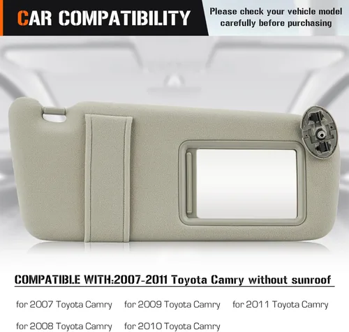 Miniatura 3 de Visera solar para Toyota Camry 2007-2011 sin quemacocos, reemplazo de visera beige para el lado derecho del pasajero 74310-06750-E0