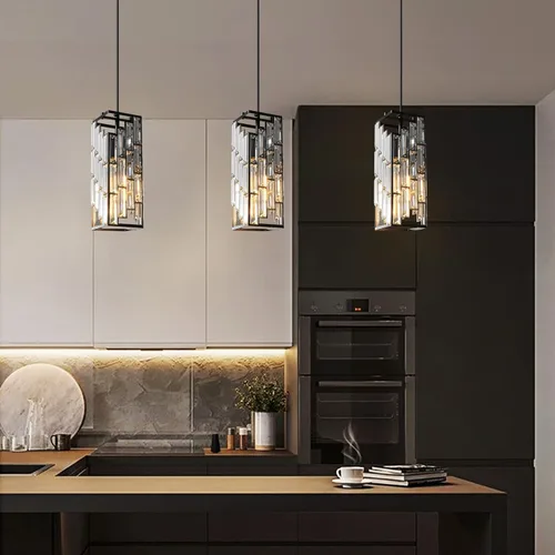 Miniatura 5 de Lámpara colgante negra moderna, mini candelabros de cristal, lámpara colgante ajustable para cocina, isla, comedor, dormitorio (paquete de 2)