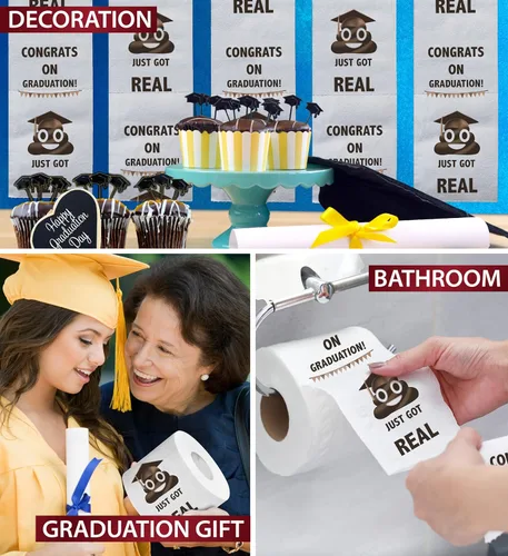 Miniatura 5 de Printed TP Papel higiénico impreso con texto en inglés "Congrats on Graduation", divertido rollo de papel higiénico para las mejores bromas