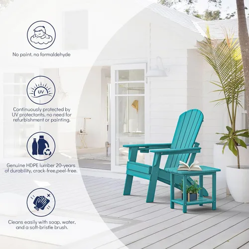 Miniatura 6 de Plawdlik Juego de 10 sillas plegables Adirondack con textura de madera, HDPE pesado para todo tipo de clima, juego cómodo junto a la piscina, patio