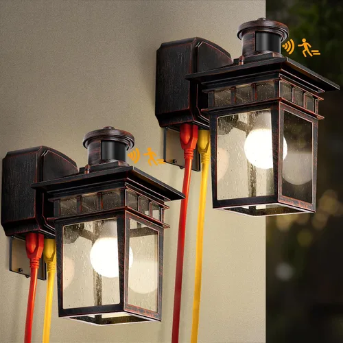 Miniatura 20 de Luces de Porche Exteriores con Sensor de Movimiento con Toma GFCI, 3 Modos de Luminaria Exterior del Anochecer al Amanecer, Luminaria de Iluminación