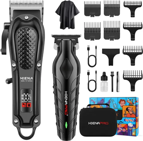 HIENA Pro fessional - Juego de cortadora de pelo y kit de recortadora para hombres, cortadora de pelo recargable, inalámbrica, para cortar el