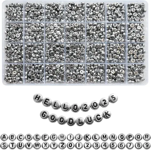 Miniatura 26 de Amaney – 1600 piezas, cuentas acrílicas del alfabeto, 31 estilos, corazón, número, estrella y sonriente, cuentas de 4 x 7 mm para hacer joyería