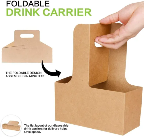 Miniatura 5 de Kaderron Paquete de 40 portadores de bebidas Kraft con asas, 2 tazas o 4 tazas, soportes desechables de cartón para bebidas, ideales para todas tus