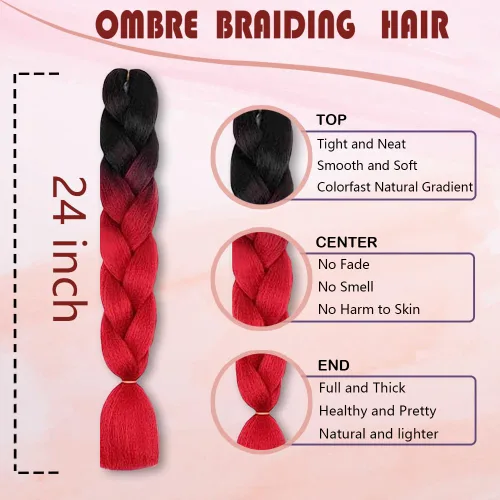 Extensiones de cabello trenzado sintético degradado Zhuoqi hair, trenzas trenzadas al crochet, 24 pulgadas, 3 unidades/paquete, 3.53 onzas, dos tres