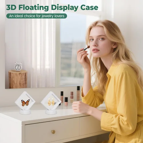 Miniatura 32 de EsLuker.ly Juego de 6 soportes de exhibición de marco flotante 3D, vitrina flotante transparente de polietileno, caja de almacenamiento de joyería