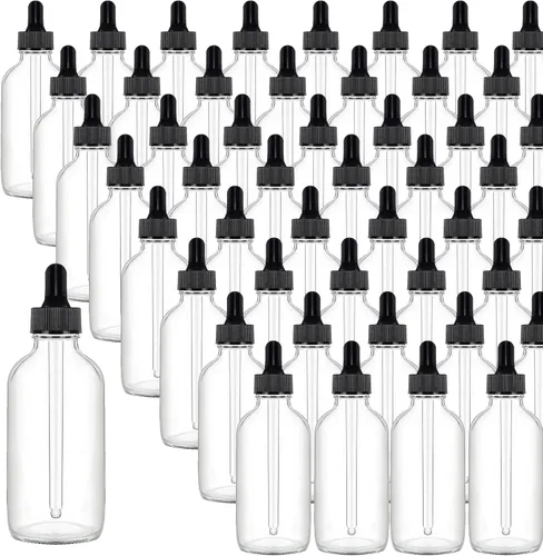 Miniatura 35 de Paquete de 48 Botellas Cuentagotas de Vidrio Transparente de 1 oz, Botellas Cuentagotas con Cuentagotas de Vidrio para Aceites Esenciales, Perfumes