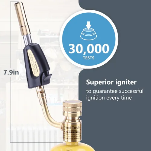 Miniatura 2 de Cabezal de soplete de propano con encendedor - Kit de soplete turbo para soldadura blanda, soldadura, soldadura fuerte, plomería, cuentas de vidrio