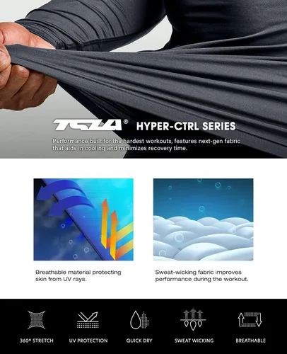 Miniatura 6 de TSLA - Paquete de 1 o 3 camisas de compresión de manga larga FPU 50+ para hombre, camisa de entrenamiento atlético, protector de erupción