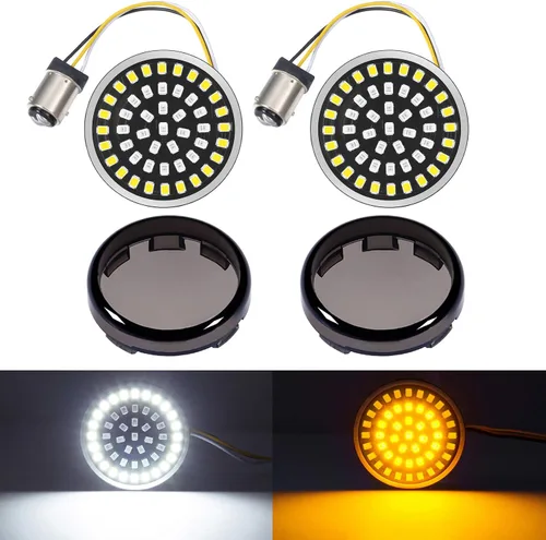 PBYMT 1157 Luz LED de señal de giro frontal de 2 pulgadas, kit de cubierta de lente ahumada de bala compatible con Harley Davidson Dyna Softail