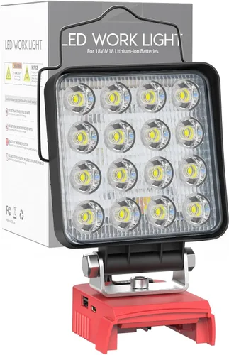 MtiolHig Luz de trabajo LED inalámbrica compatible con batería Milwaukee de 18 V - Luz de construcción de inundación portátil de emergencia para