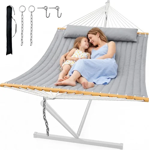 Miniatura 7 de ANAGOO Hamaca doble con soporte, hamaca de exterior resistente para dos, capacidad de 500 libras, marco de acero estable con correa de equilibrio